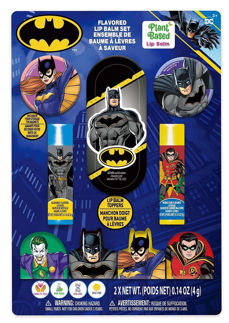 DC Universe Batman - Townley Girl 2PK Baume à lèvres avec boîte et accessoires pour garçons, à partir de 3 ans