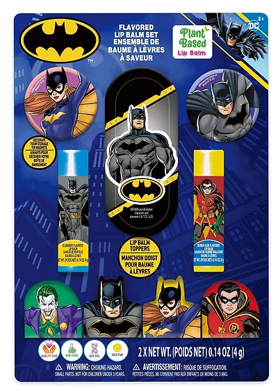 DC Universe Batman - Townley Girl 2PK Baume à lèvres avec boîte et accessoires pour garçons, à partir de 3 ans