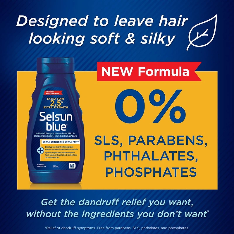 Selsun Blue 2.5% Extra Strength Anti-Dandruff Shampoo, Clinically Proven Selenium Sulfide, Dandruff Treatment, Seborrhea and Tinea Versicolor, Vitamin B3 to Promote Healthy Looking Hair, 250mL, 250mL