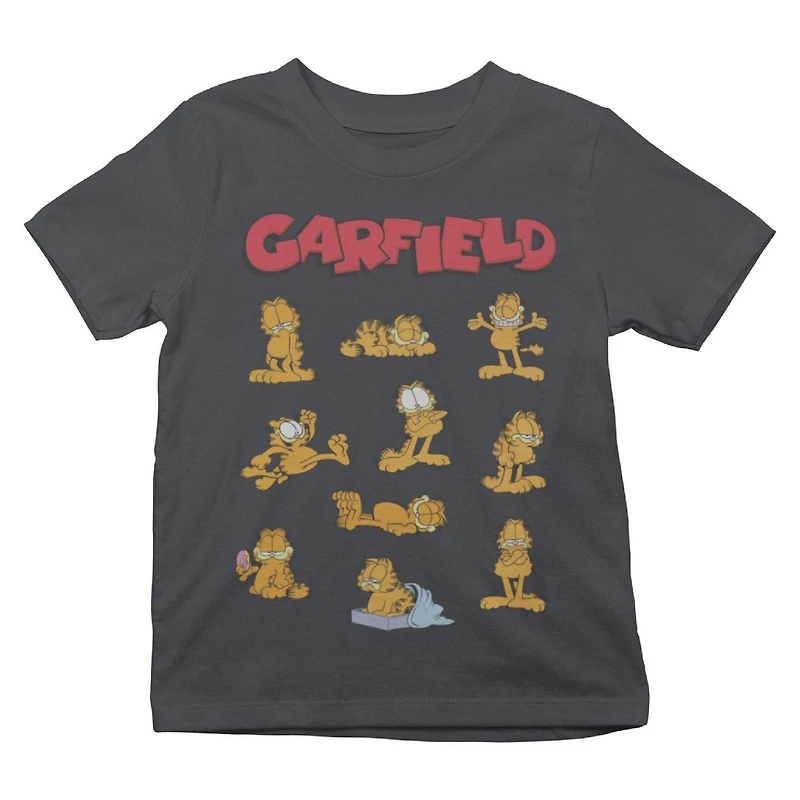 Garfield Boy's basic tee shirt. This boys crew neck tee shirt has short sleeves and a trendy print and