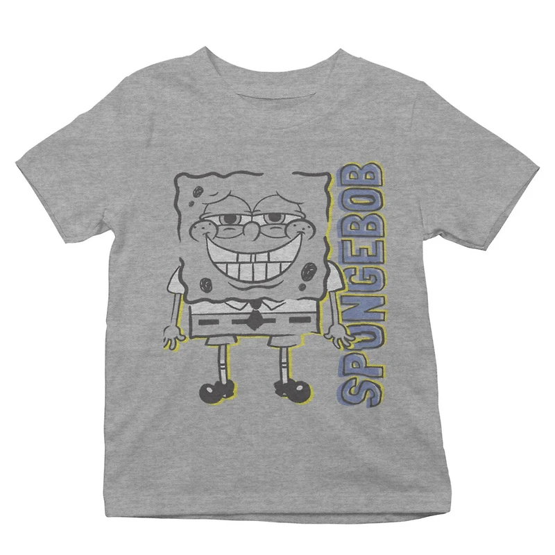 Sponge Bob T-shirt de base pour garçon. Ce t-shirt à col rond pour garçons a des manches courtes et un imprimé tendance et