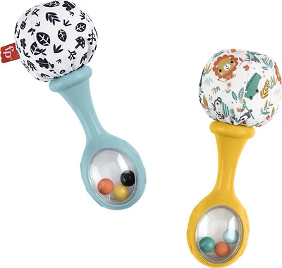 Fisher-Price Baby Rattle ‘n Rock Maracas Toys, Set of 2 for Infants 3+ Months, High Contrast, Ages 3M+