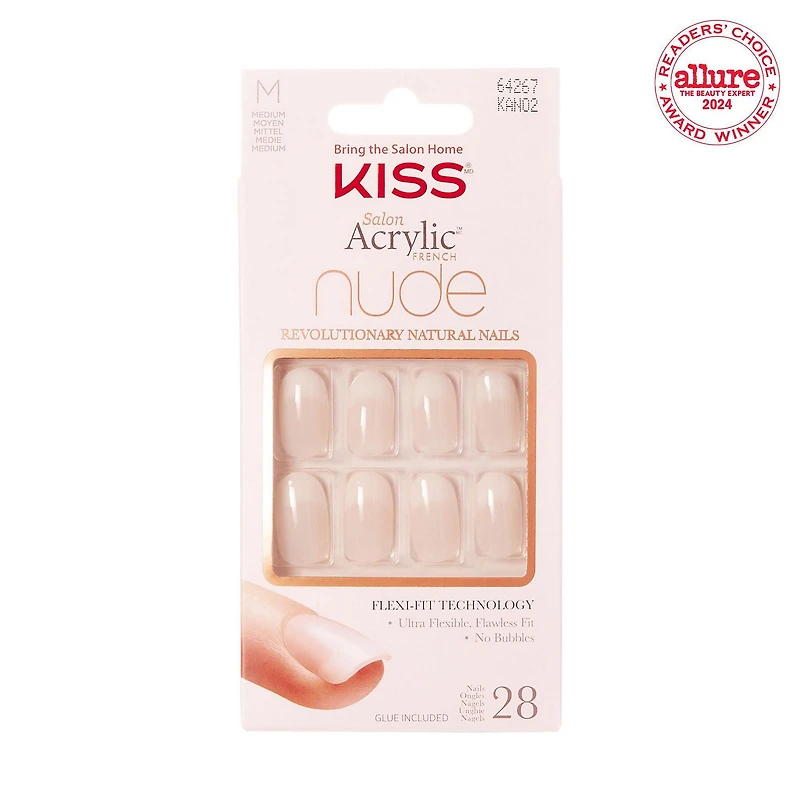 Kiss Salon Acrylique - Nude à couper le souffle français - faux ongles, 28 comptes, court French manucure,faire chez soi