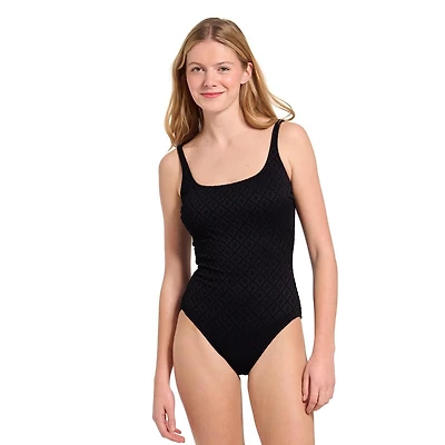Summer Flirtt Women's Jacquard Scoop Neck Low Back One Piece Swimsuit