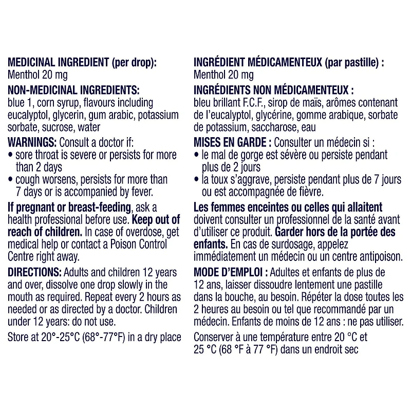 Pastilles médicamenteuses Vicks VapoCOOL SEVERE, soulagement extra fort pour le soulagement des maux de gorge 45 u