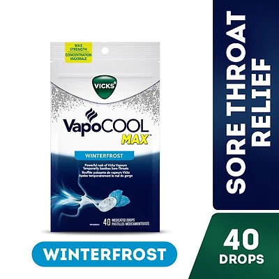 Vicks VapoCOOL SEVERE Medicated Drops, Maximum-Strength Relief to Soothe Sore Throat Pain, 45ct