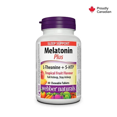 Webber Naturals® Melatonin plus L-Theanine + 5-HTP, Tropical Fruit Flavour, 40 Chewable Tablets