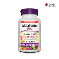 Webber Naturals® Melatonin plus L-Theanine + 5-HTP, Tropical Fruit Flavour, 40 Chewable Tablets