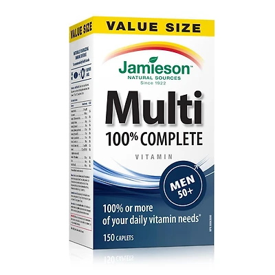 Jamieson 100% Complete Multivitamin Caplets for Men 50+ Value Size, 150 caplets