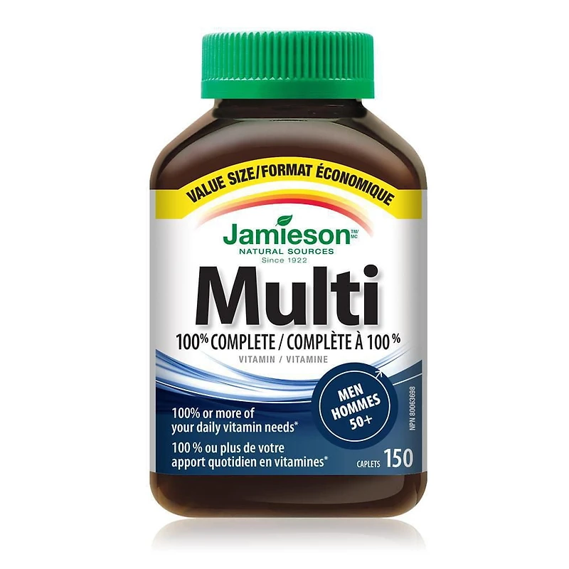 Jamieson 100% Complete Multivitamin Caplets for Men 50+ Value Size, 150 caplets