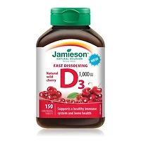 Jamieson Vitamine D3 1 000 UI à Dissolution Rapide - Cerise 150 comprimés sublinguaux