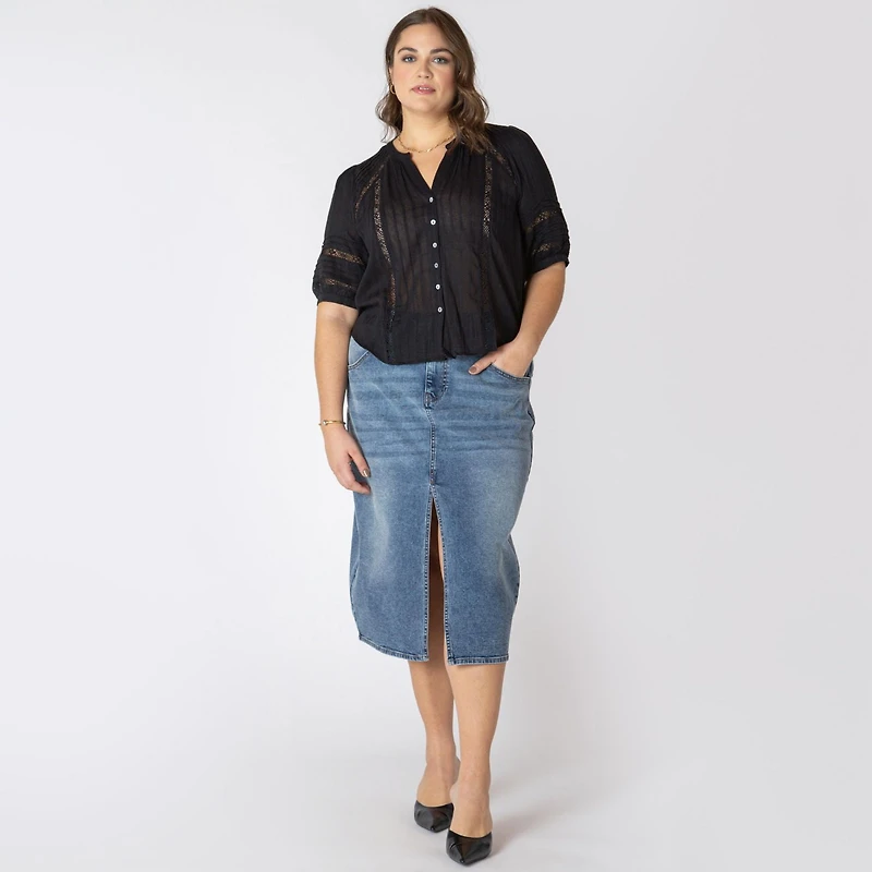 Devoted Taille Plus Femme jupe midi en denim