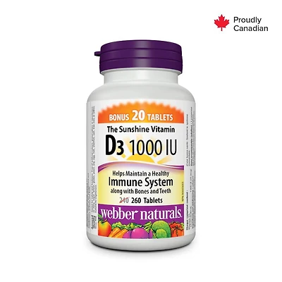 Comprimés vitamine D3 de Webber Naturals de 1000 UI