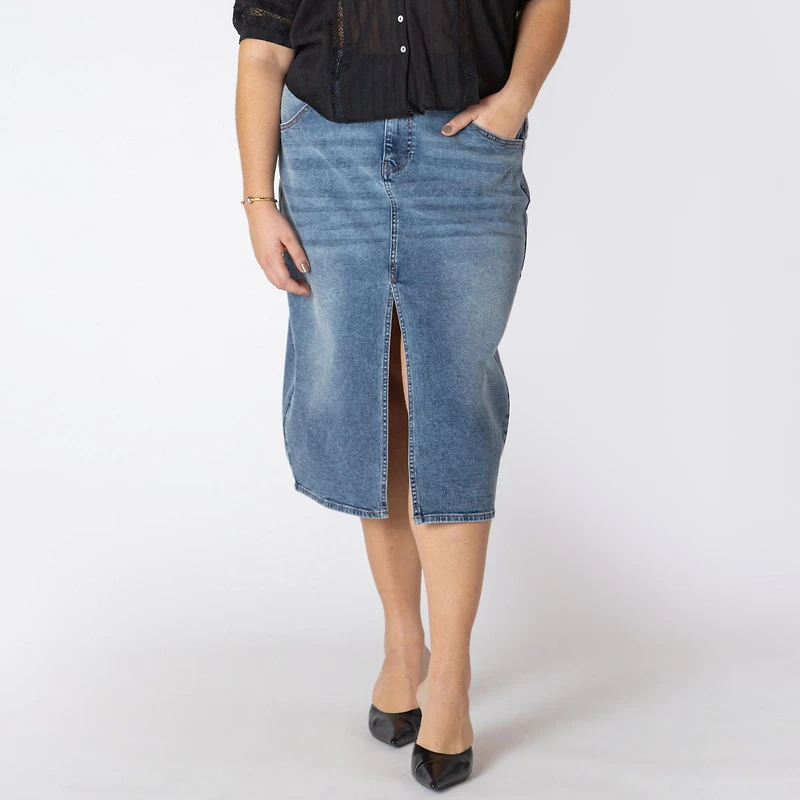 Devoted Taille Plus Femme jupe midi en denim