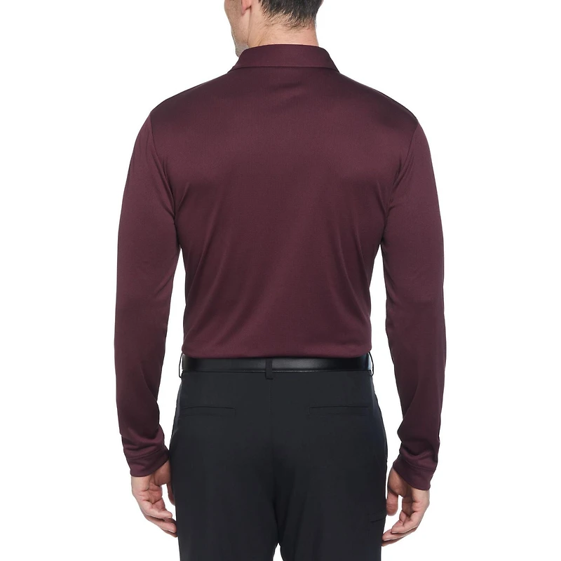 Ben Hogan Men's Mini Jacquard Long Sleeve Golf Polo Shirt