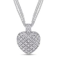 Miabella 1 Carat T.W. Diamond Heart Pendant with 3-Strand Chain in Sterling Silver
