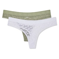 No Boundaries Women's Lace Thong 2-Pack
