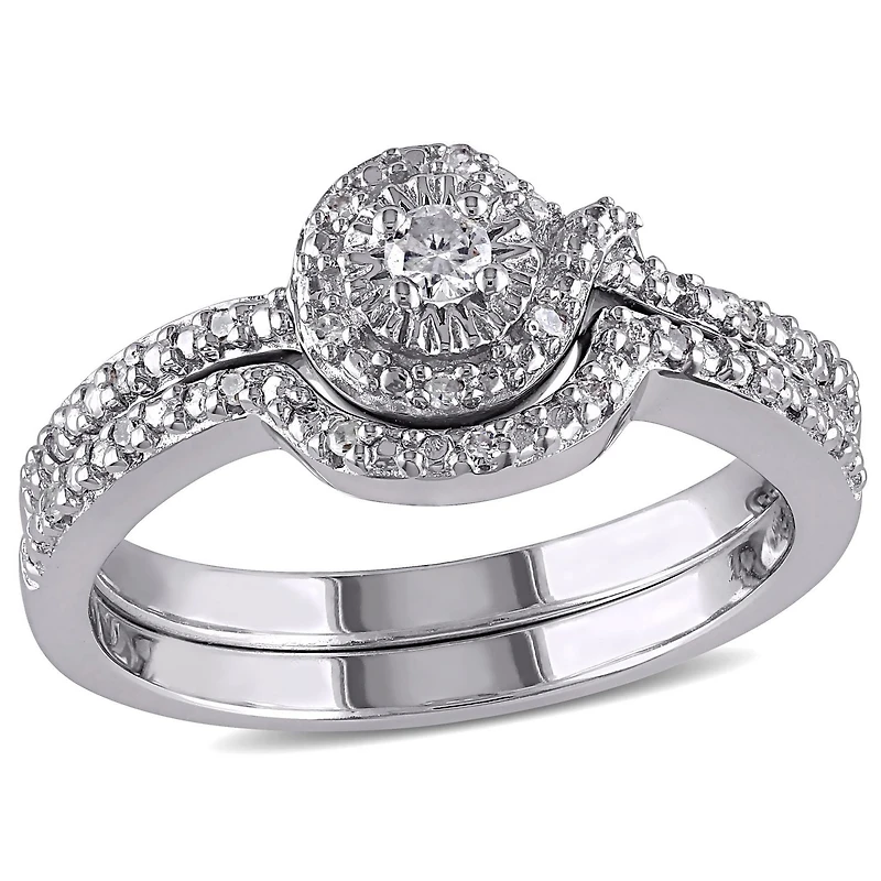 Ensemble nuptial Miabella en forme de boucle avec 0.14 carat de diamant en argent sterling
