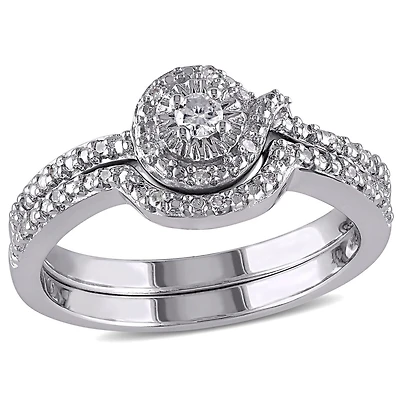 Miabella 0.14 Carat T.W. Diamond Sterling Silver Loop-Style Bridal Set