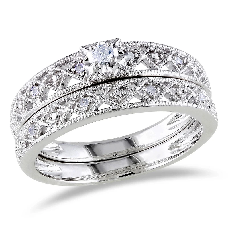 Ensemble nuptial Miabella avec 0.10 carat de diamant en argent sterling