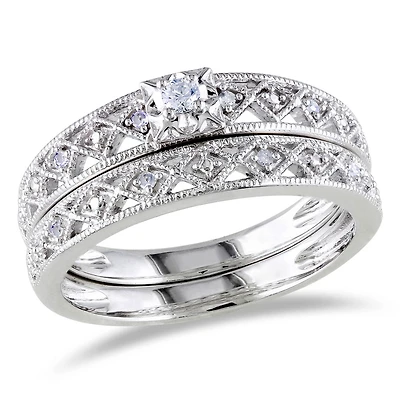 Miabella 0.10 Carat T.W. Diamond Sterling Silver Bridal Set
