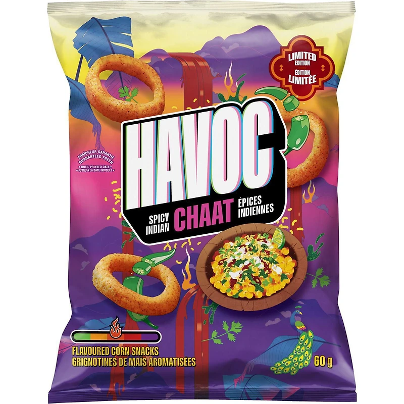 Havoc grignotines de maïs aromatisées Chaat épices piquantes indiennes
