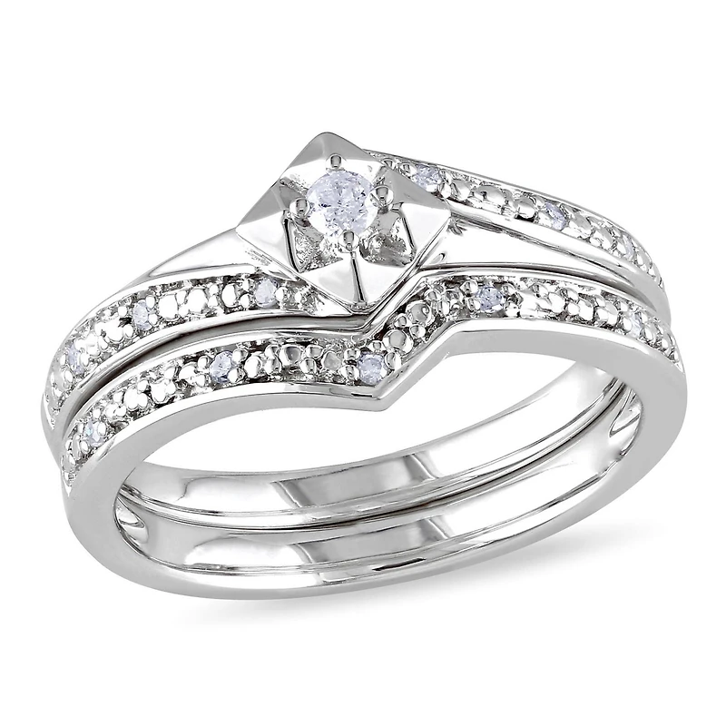 Ensemble nuptial Miabella avec 0.10 carat de diamant en argent sterling