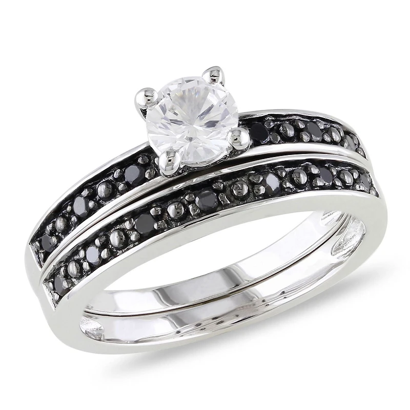 Miabella 0.63 Carat T.G.W. Created White Sapphire and 0.20 Carat T.W. Black Diamond Sterling Silver Bridal Set