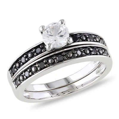 Miabella 0.63 Carat T.G.W. Created White Sapphire and 0.20 Carat T.W. Black Diamond Sterling Silver Bridal Set