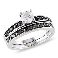 Miabella 0.63 Carat T.G.W. Created White Sapphire and 0.20 Carat T.W. Black Diamond Sterling Silver Bridal Set