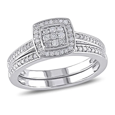 Miabella 0.25 Carat T.W. Diamond Sterling Silver Halo Bridal Set