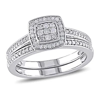 Miabella 0.25 Carat T.W. Diamond Sterling Silver Halo Bridal Set