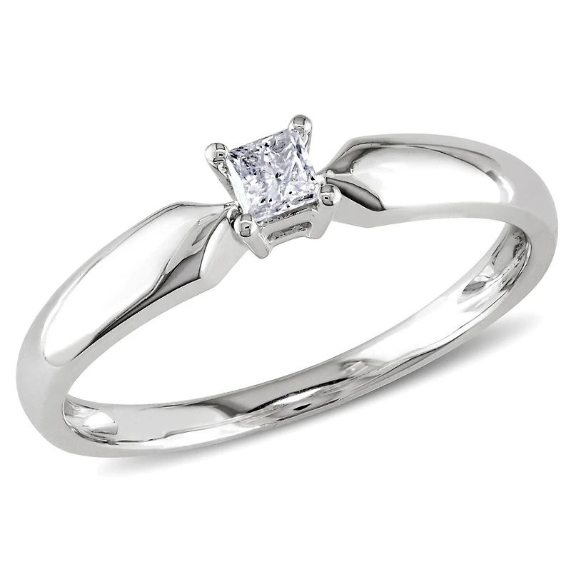Bague de fiançailles Miabella avec 0.10 carat de diamant solitaire de coupe-princesse en or blanc 10k