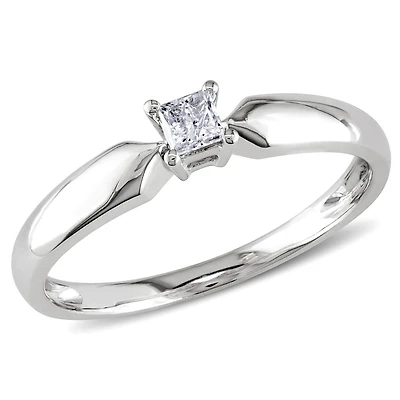 Bague de fiançailles Miabella avec 0.10 carat de diamant solitaire de coupe-princesse en or blanc 10k