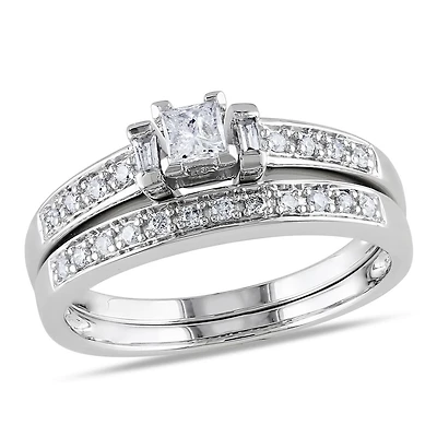 Ensemble nuptial Miabella avec 0.33 carat de diamant de coupe princesse, baguette et ronde en or blanc 10k