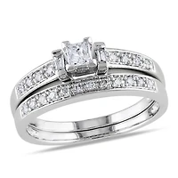 Ensemble nuptial Miabella avec 0.33 carat de diamant de coupe princesse, baguette et ronde en or blanc 10k