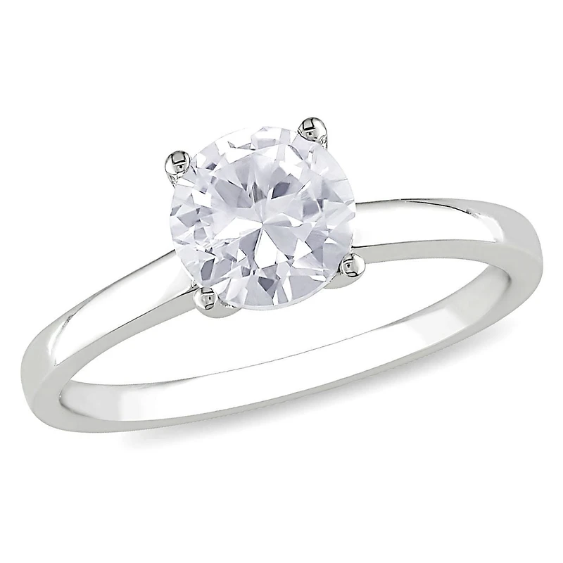 Bague de fiançailles Miabella avec 1.25 carat de saphir blanc solitaire synthétique en or blanc 10k