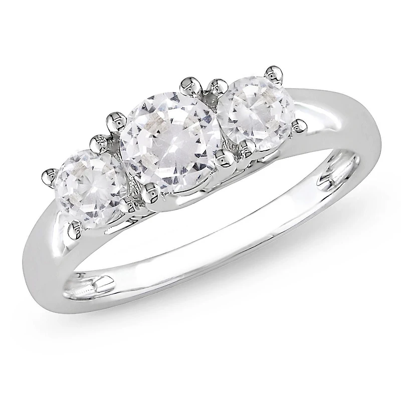 Miabella 1.33 Carat T.G.W. Created White Sapphire 10 K White Gold Three-Stone Engagement Ring