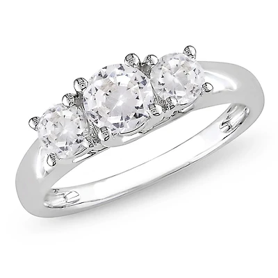 Miabella 1.33 Carat T.G.W. Created White Sapphire 10 K White Gold Three-Stone Engagement Ring
