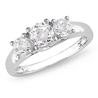 Miabella 1.33 Carat T.G.W. Created White Sapphire 10 K White Gold Three-Stone Engagement Ring