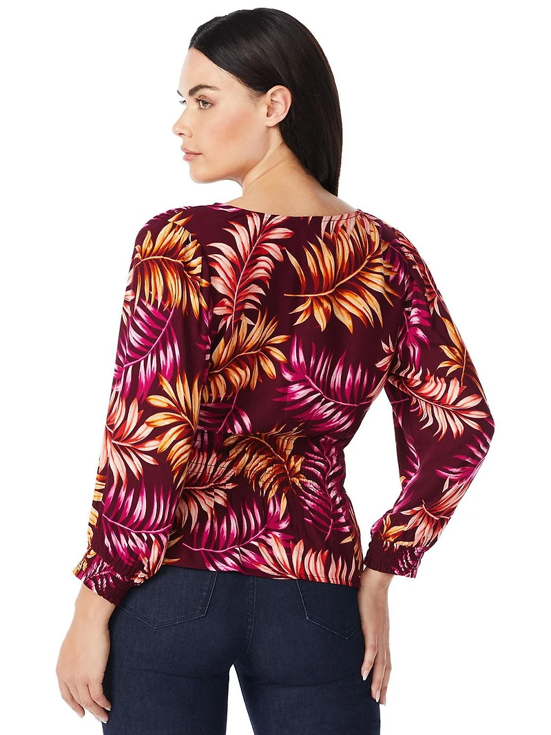 Sofia Jeans by Sofia Vergara Women's Print Top with 3/4 Puff Sleeves
