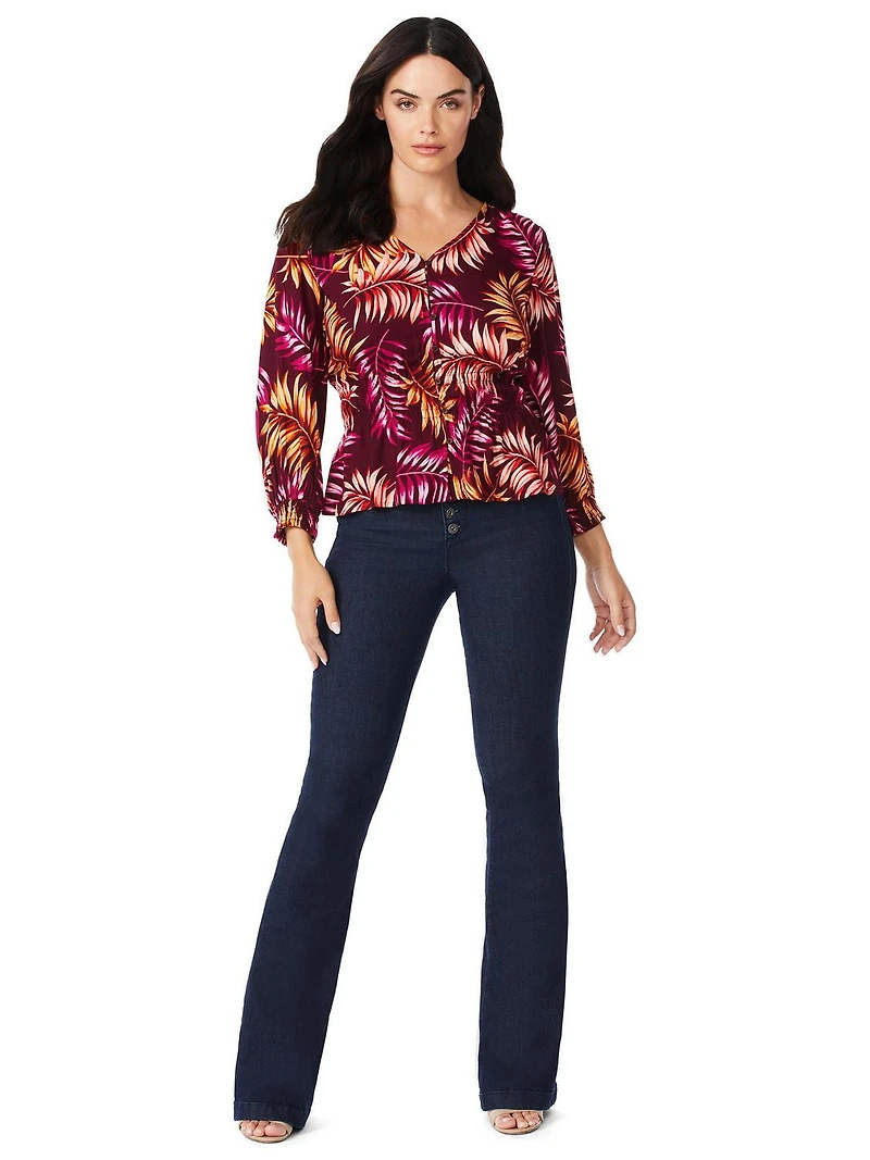 Sofia Jeans by Sofia Vergara Women's Print Top with 3/4 Puff Sleeves