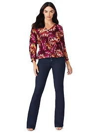 Sofia Jeans by Sofia Vergara Women's Print Top with 3/4 Puff Sleeves