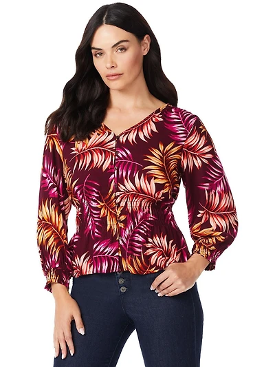 Sofia Jeans by Sofia Vergara Women's Print Top with 3/4 Puff Sleeves