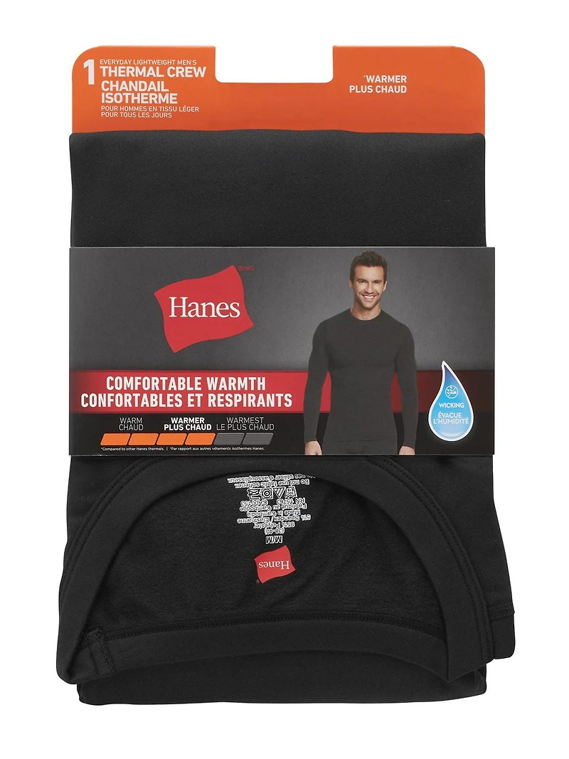 Hanes Men's Thermal Crew, Comfortable Warmth Everyday Lightweight Underwear Crew Shirt, Pack of 1