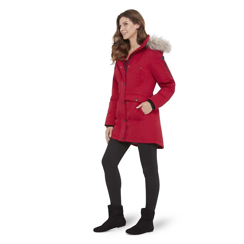Parka avec garniture en fausse fourrure sur le capuchon Canadiana pour femmes