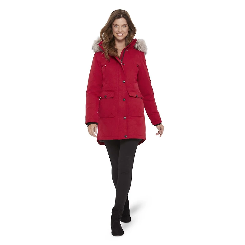 Canadiana Women's Parka Jacket with Faux Fur Trim Hood