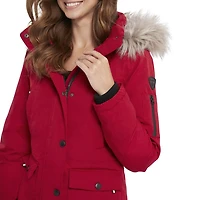 Parka avec garniture en fausse fourrure sur le capuchon Canadiana pour femmes