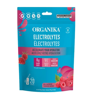 ORGANIKA Electrolytes Wild Raspberry On- the- Go Sachets, 20 x 3.5G Sachets