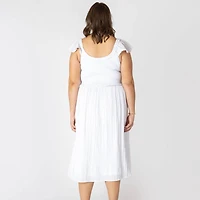 Devoted Taille Plus Femme robe midi sans manches avec volants sur les épaules